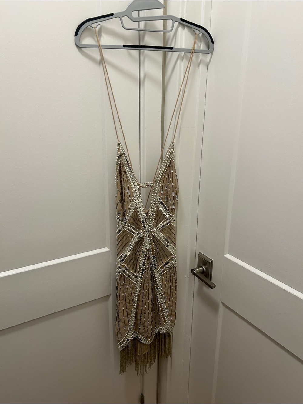 ASOS Beige Beaded Fringe Mini Dress